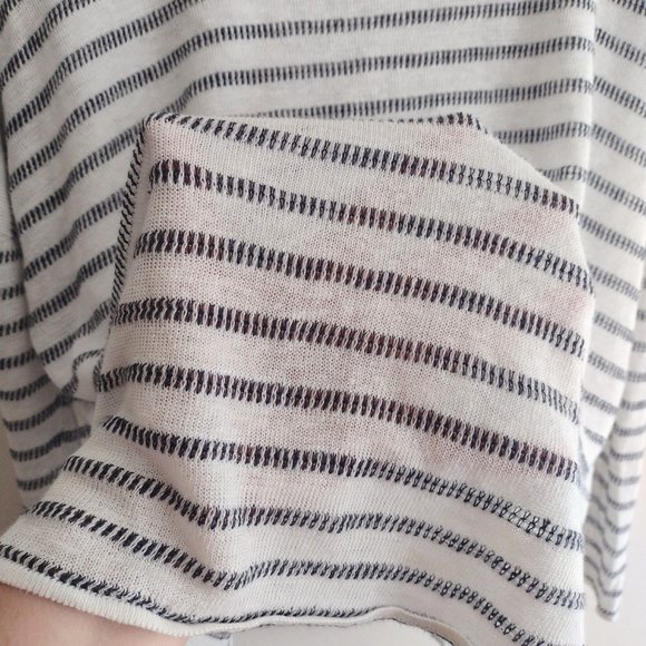 Garnet Hill Organic Linen Sweater XL Oversize whitish beige with black stripes - Picture 3 of 11